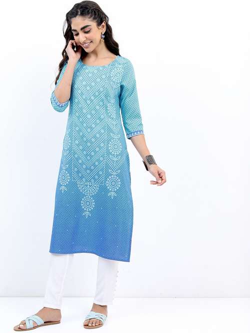 women three quarter sleeve straight kurta - 21376163 -  Standard Image - 0