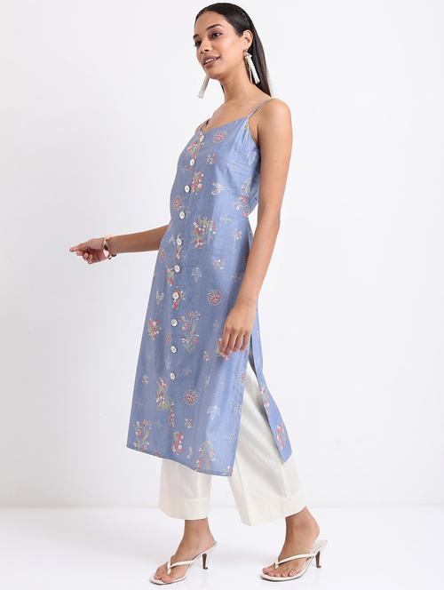women blue cotton blend straight kurta - 21376167 -  Standard Image - 0