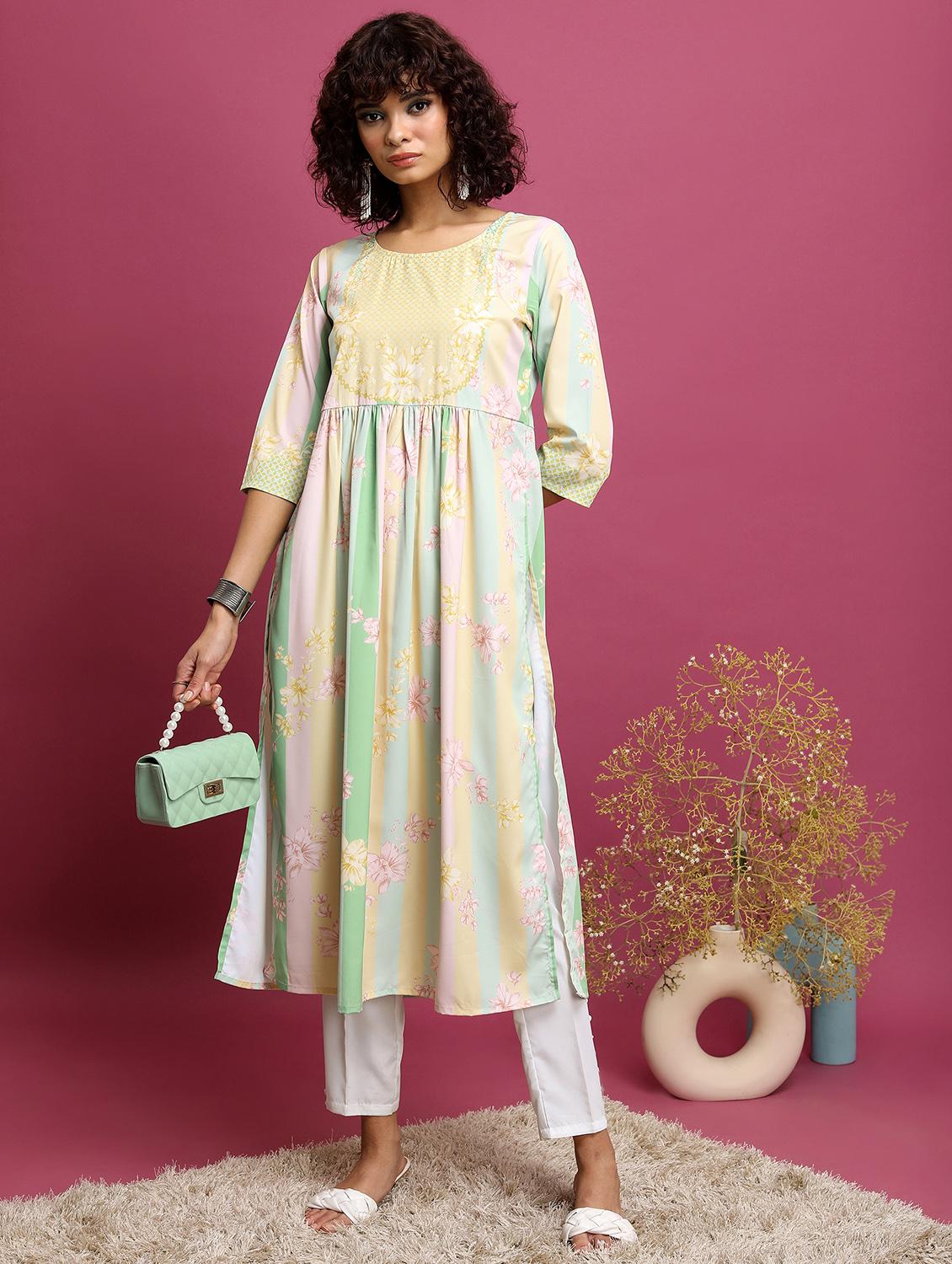 women multi colored cotton blend a-line kurta - 21376177 - Standard Image - 3