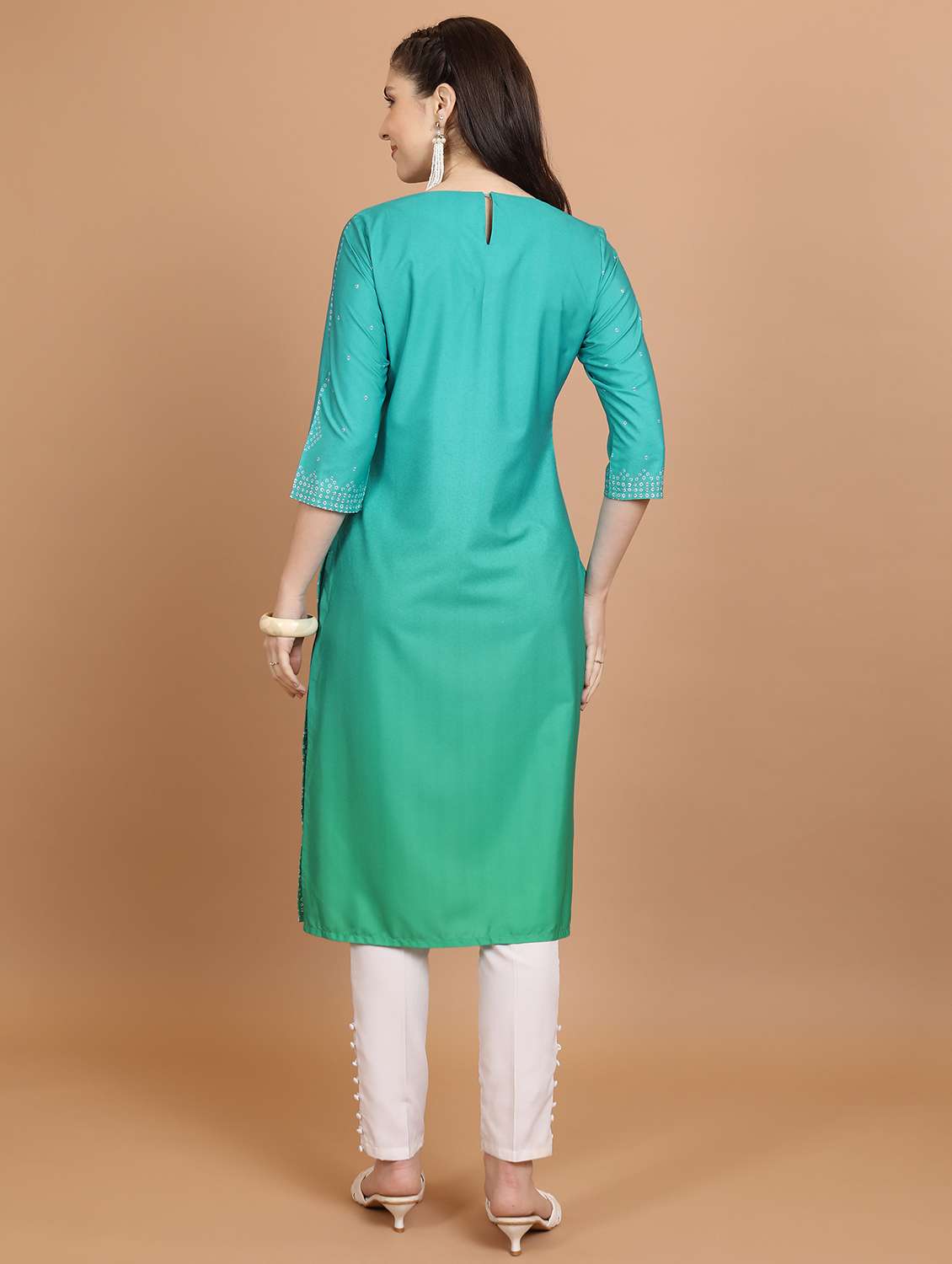 women three quarter sleeve straight kurta - 21376180 -  Standard Image - 3