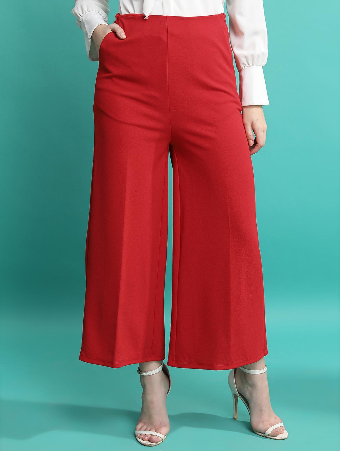 women red cotton blend wide leg trouser - 21376217 - Zoom Image - 0