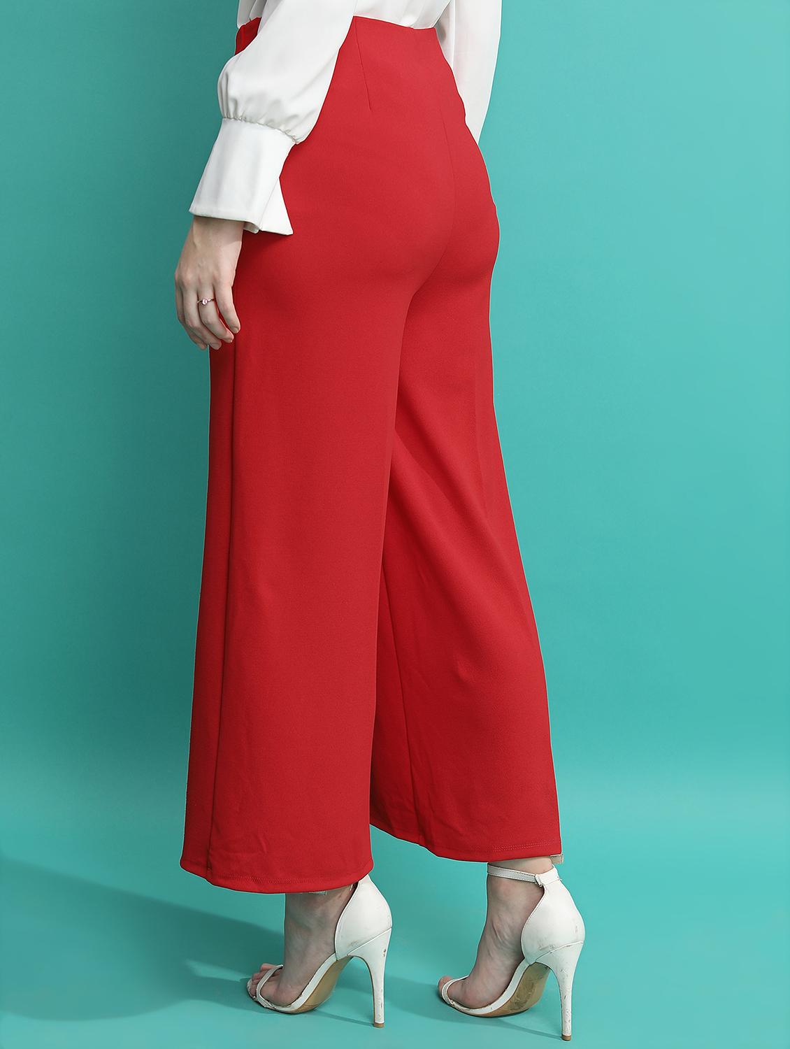 women red cotton blend wide leg trouser - 21376217 - Standard Image - 3