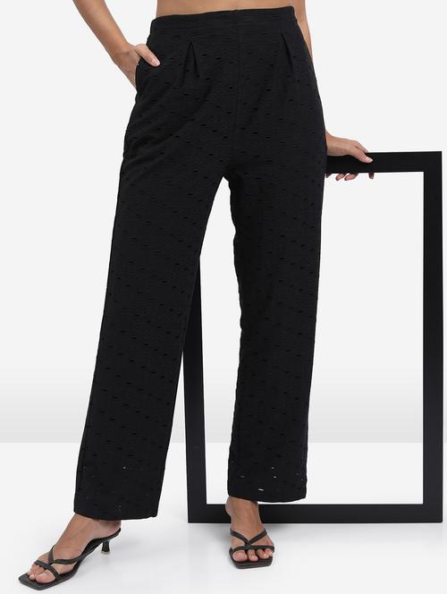 women black cotton blend wide leg trouser - 21376225 - Standard Image - 0