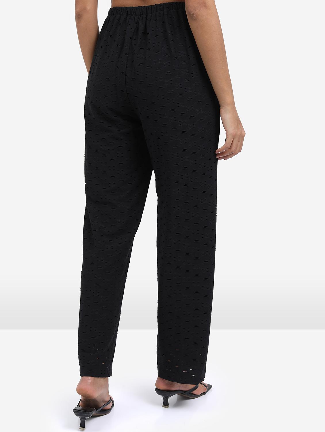 women black cotton blend wide leg trouser - 21376225 - Standard Image - 3