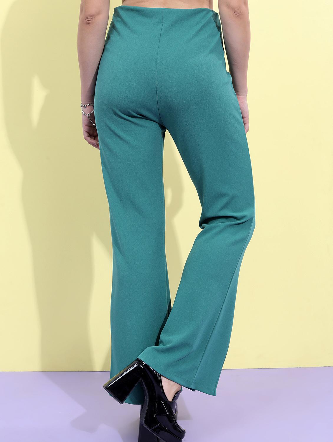 green solid bootcut trouser - 21376232 - Standard Image - 3