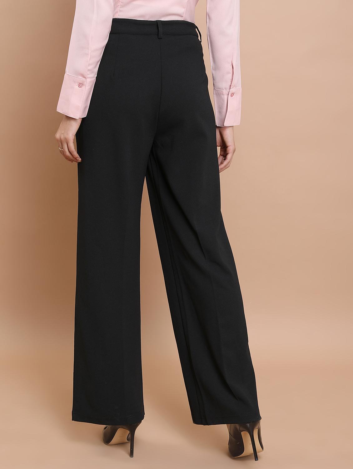 women solid high rise wide leg trouser - 21376236 - Standard Image - 3