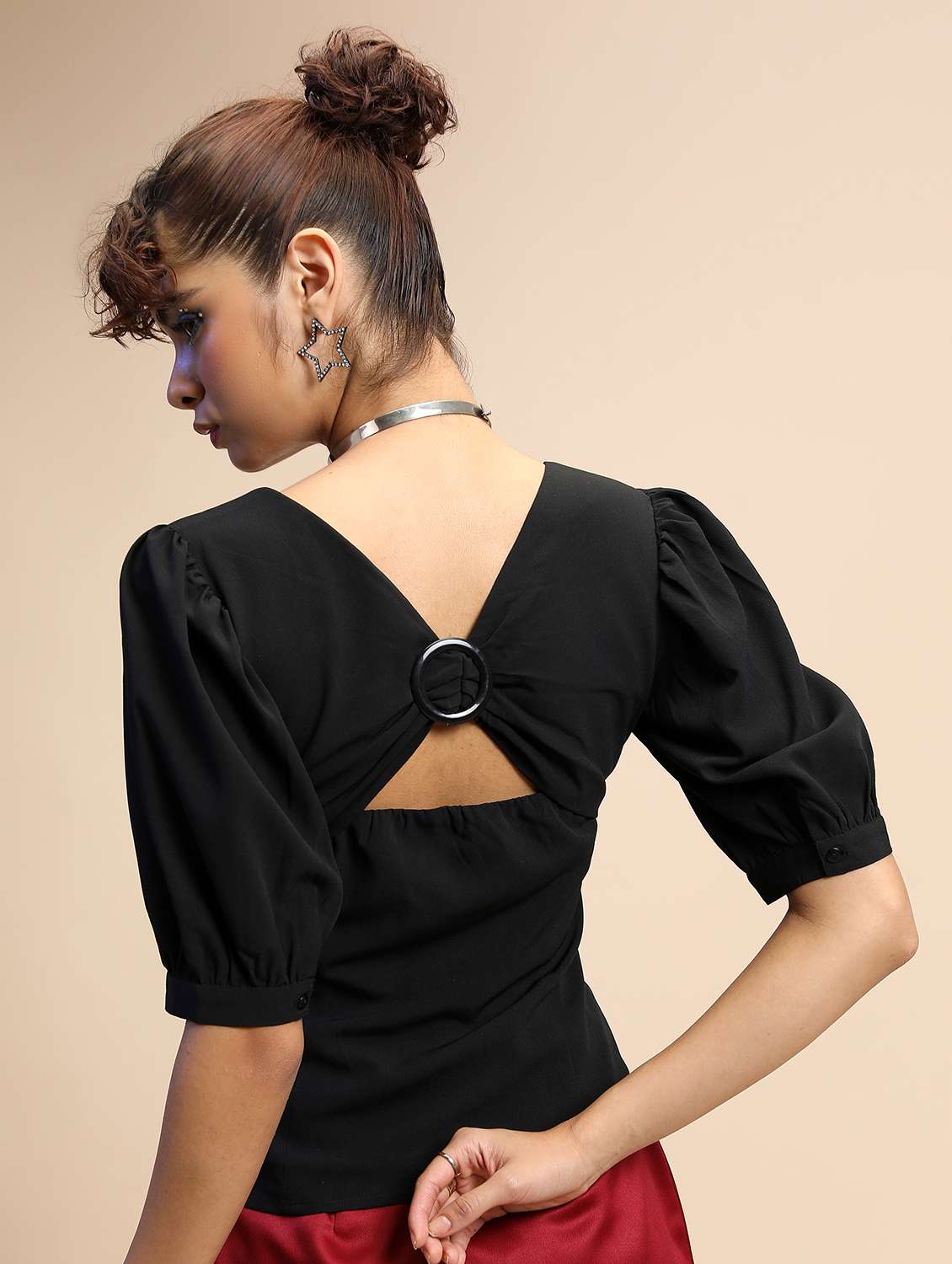 women black cotton blend regular top - 21376248 -  Standard Image - 3