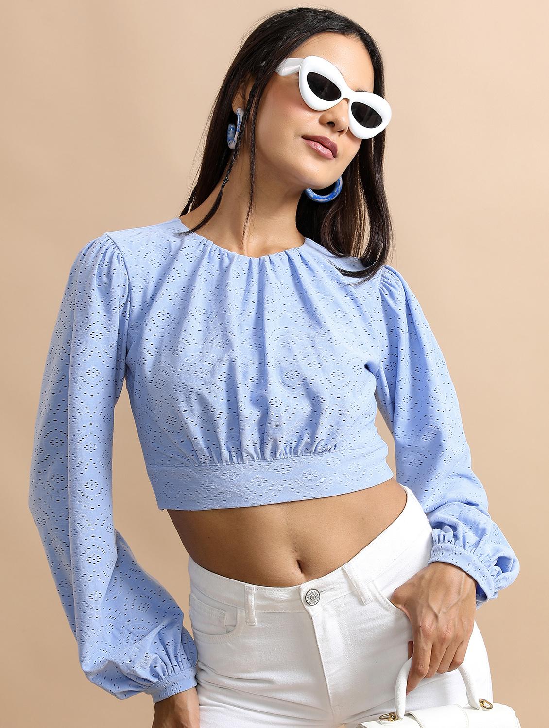 blue schiffli crop top - 21376250 - Zoom Image - 0