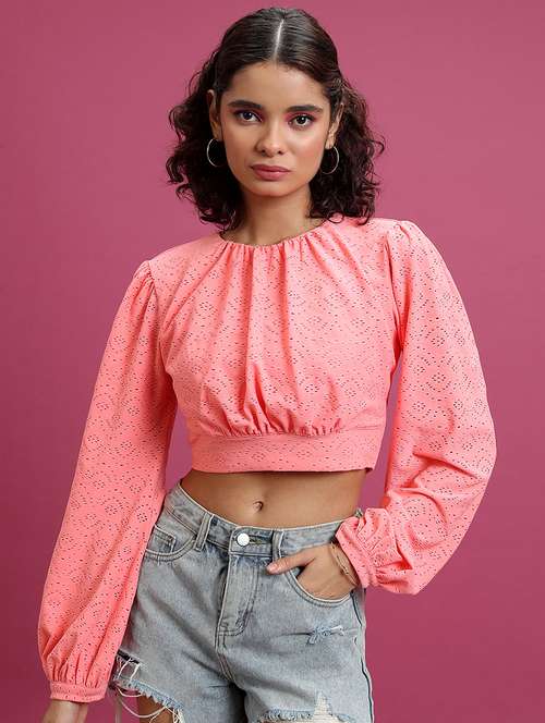 pink schiffli crop top - 21376251 - Standard Image - 0
