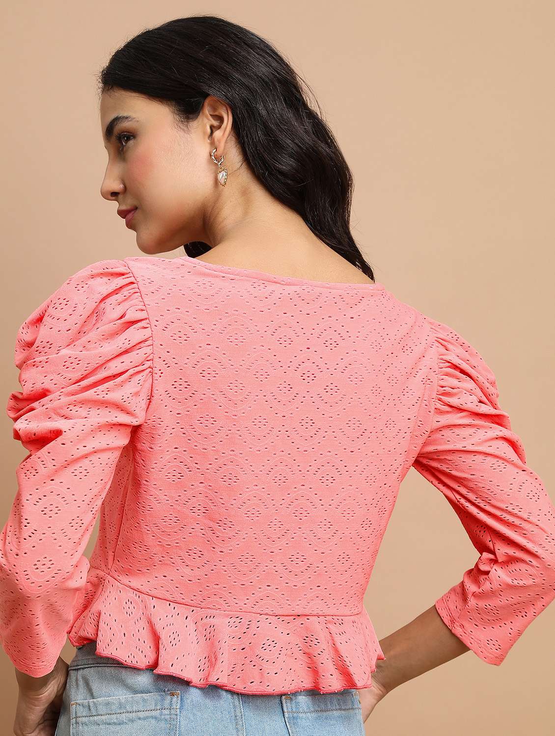 women coral cotton blend peplum top - 21376256 -  Standard Image - 3