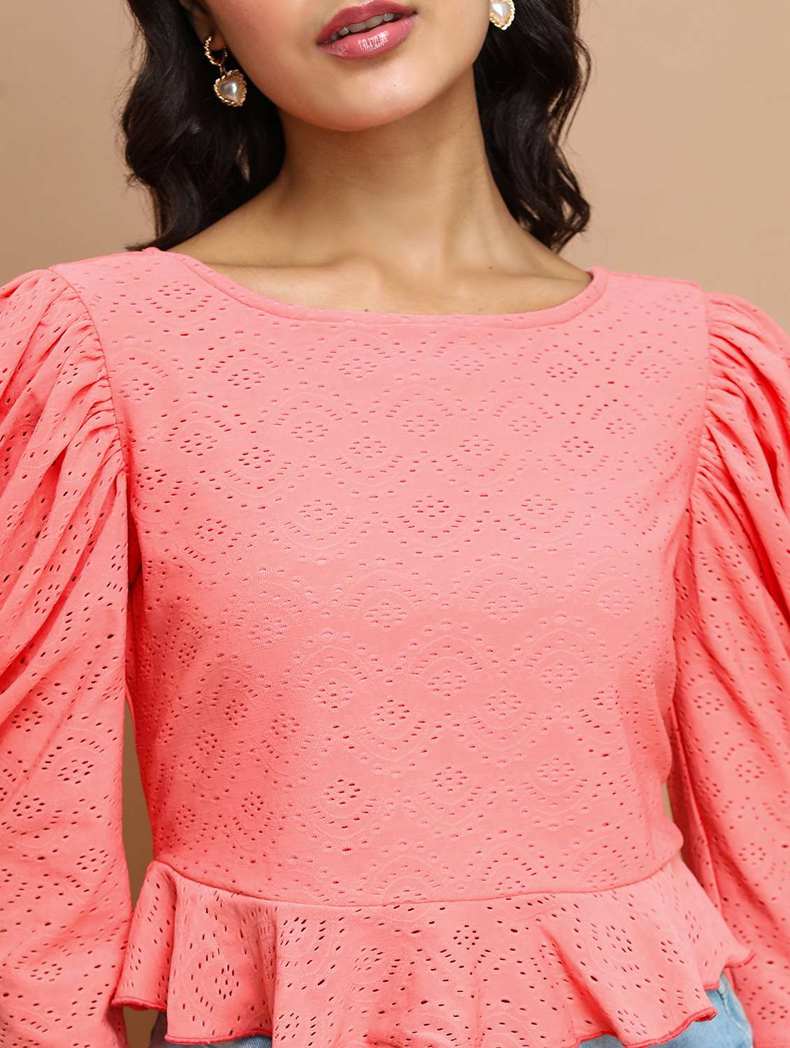 women coral cotton blend peplum top - 21376256 -  Standard Image - 5