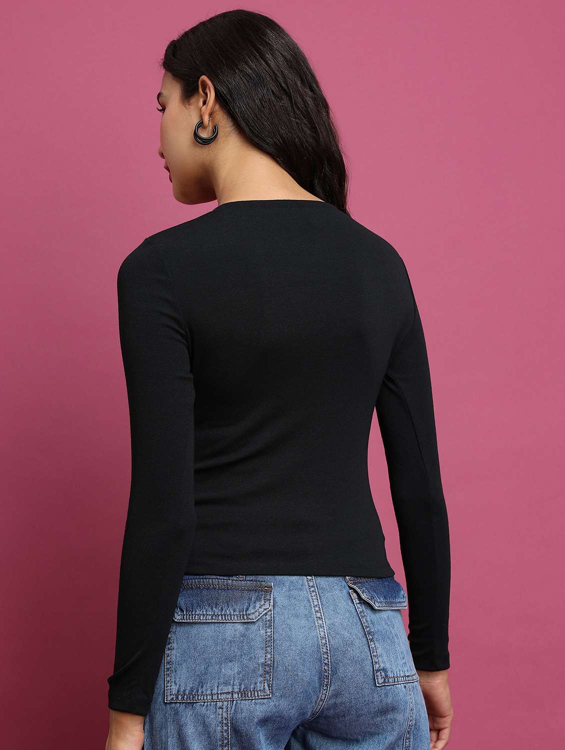 black solid regular top - 21376263 - Standard Image - 3