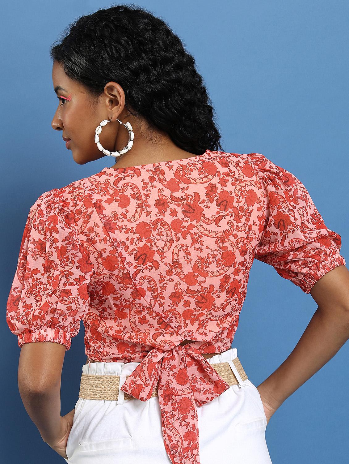 women pink cotton blend crop top - 21376266 - Standard Image - 3