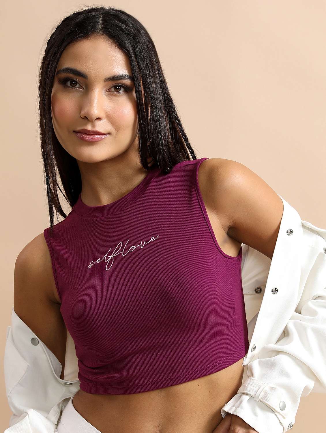 women chest print cotton crop top