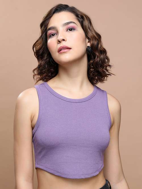 women solid sleeveless crop top - 21376283 -  Standard Image - 0