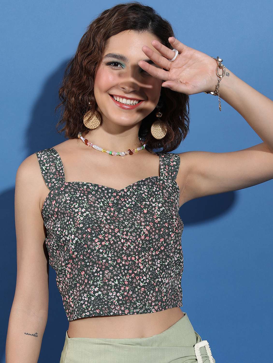 multicolored printed crop top