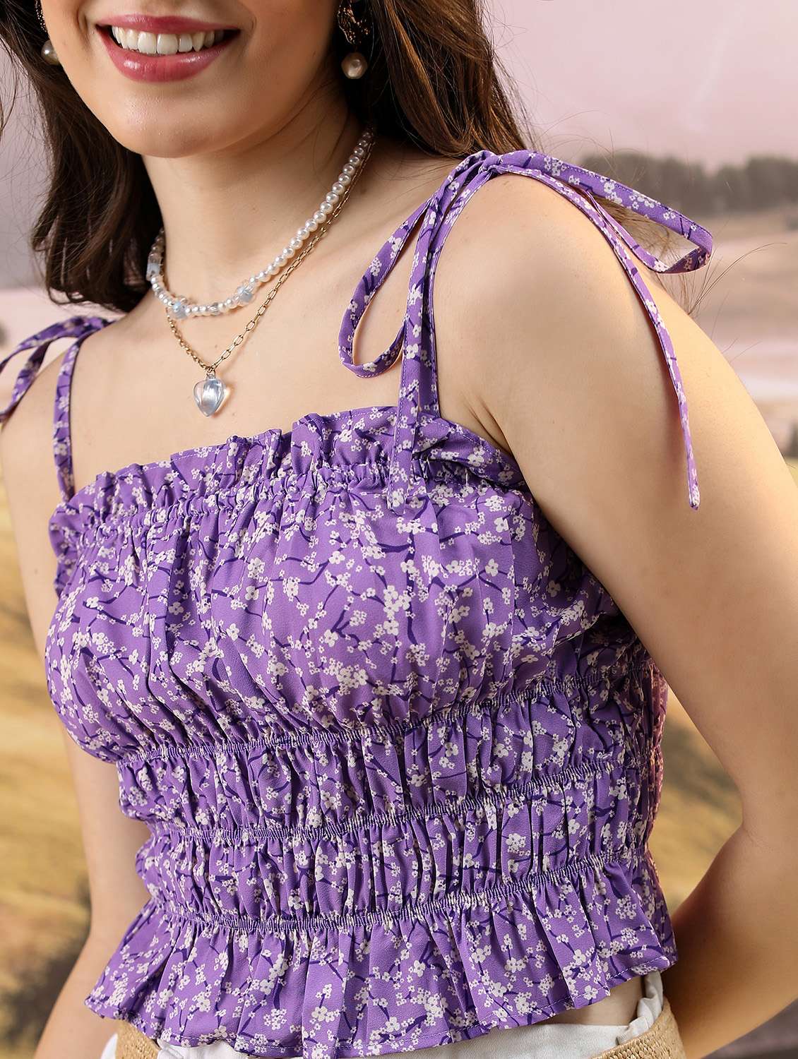 women purple cotton blend crop top - 21376296 -  Standard Image - 5