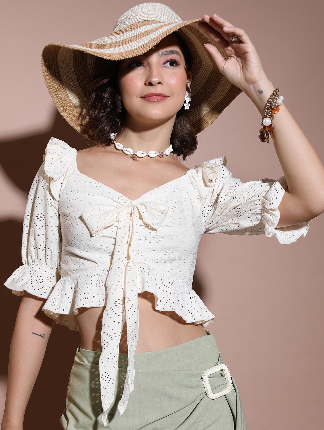 cream self-designed crop top - 21376304 -  Zoom Image - 0