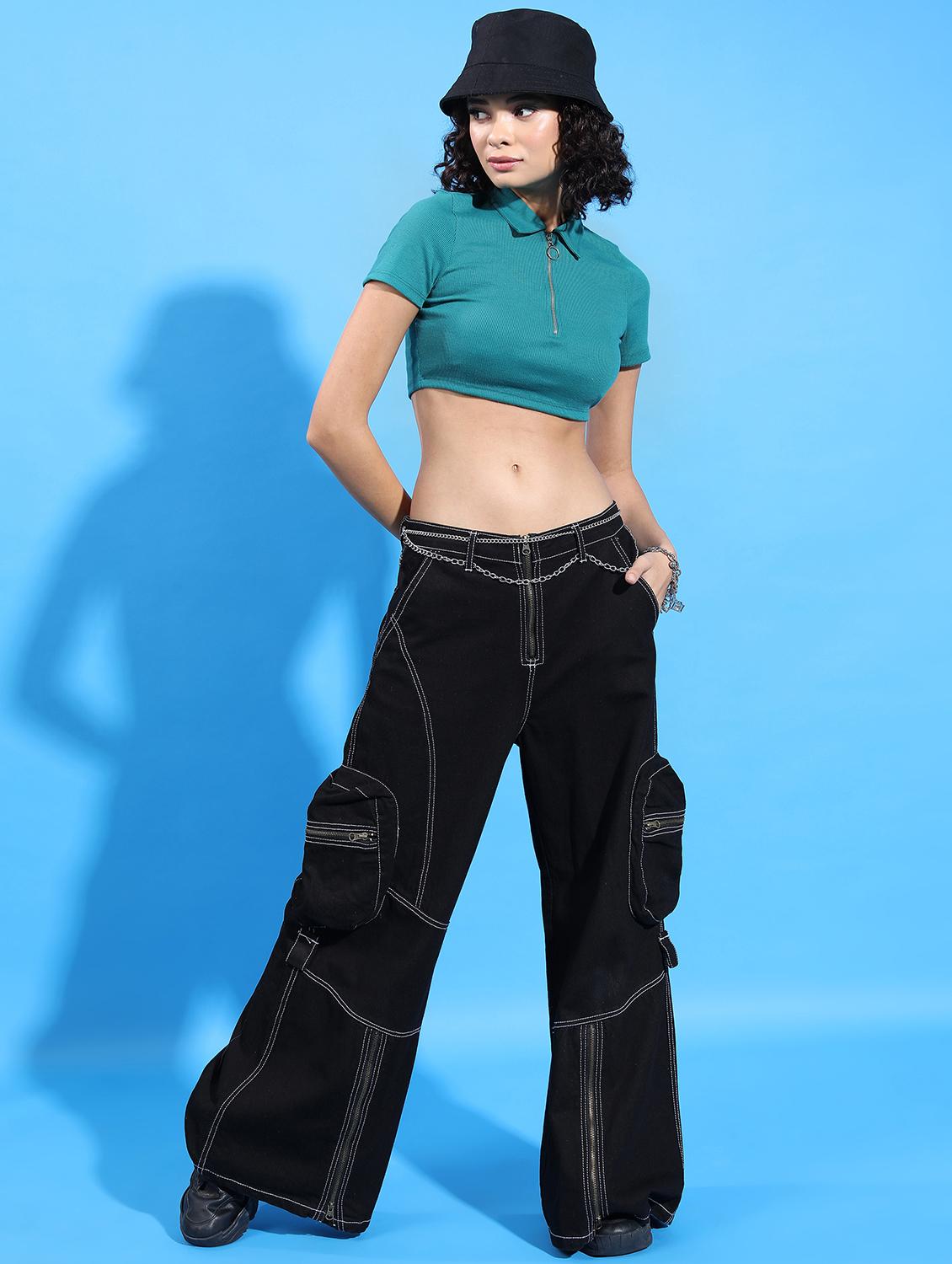 green solid crop top - 21376313 - Standard Image - 3