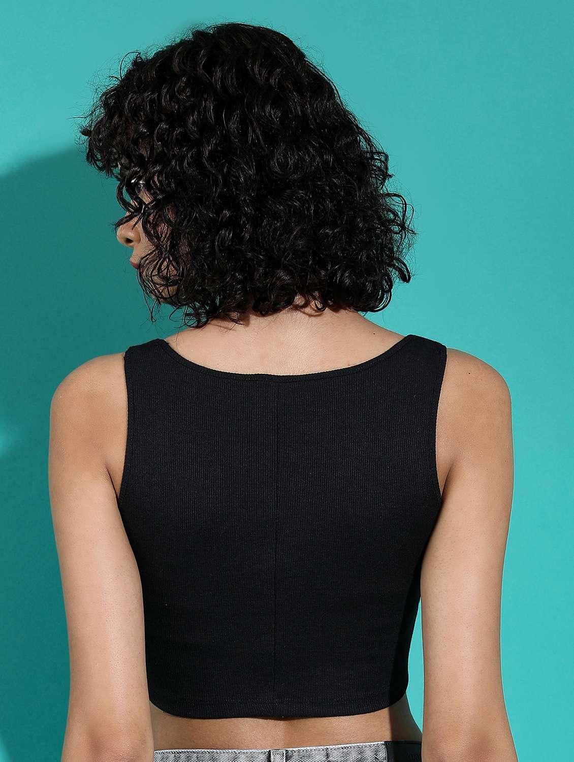 women black cotton blend crop top - 21376320 -  Standard Image - 3