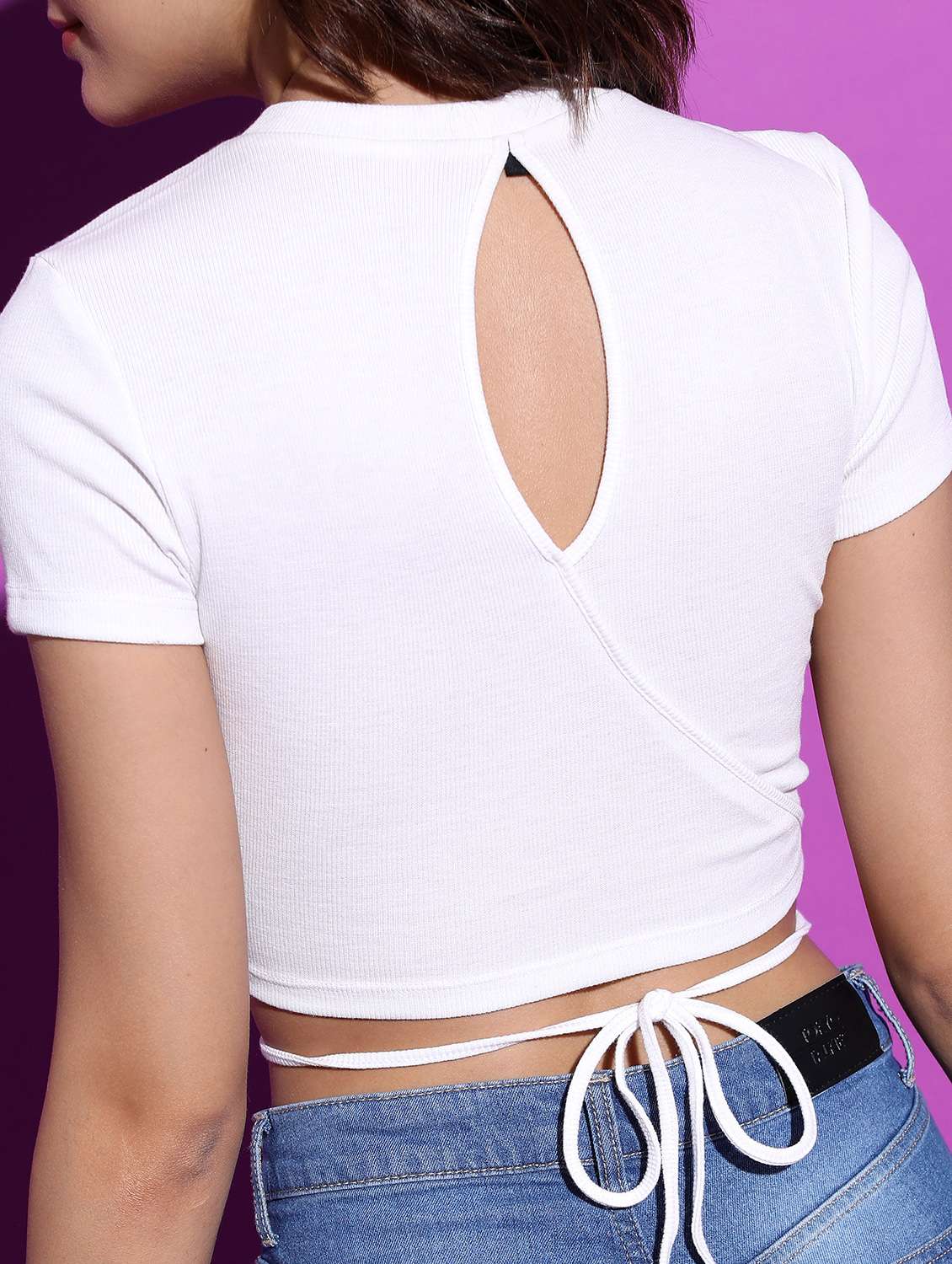 women white cotton blend crop top - 21376329 - Standard Image - 5