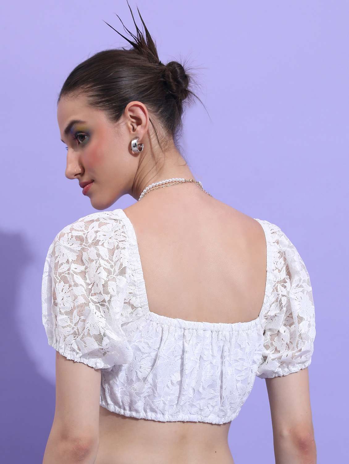 women white cotton blend blouson top - 21376336 -  Standard Image - 3