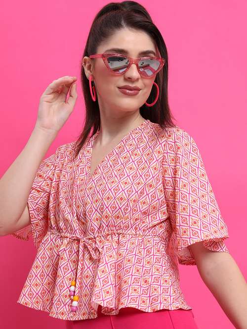 women pink cotton blend peplum top - 21376341 -  Standard Image - 0