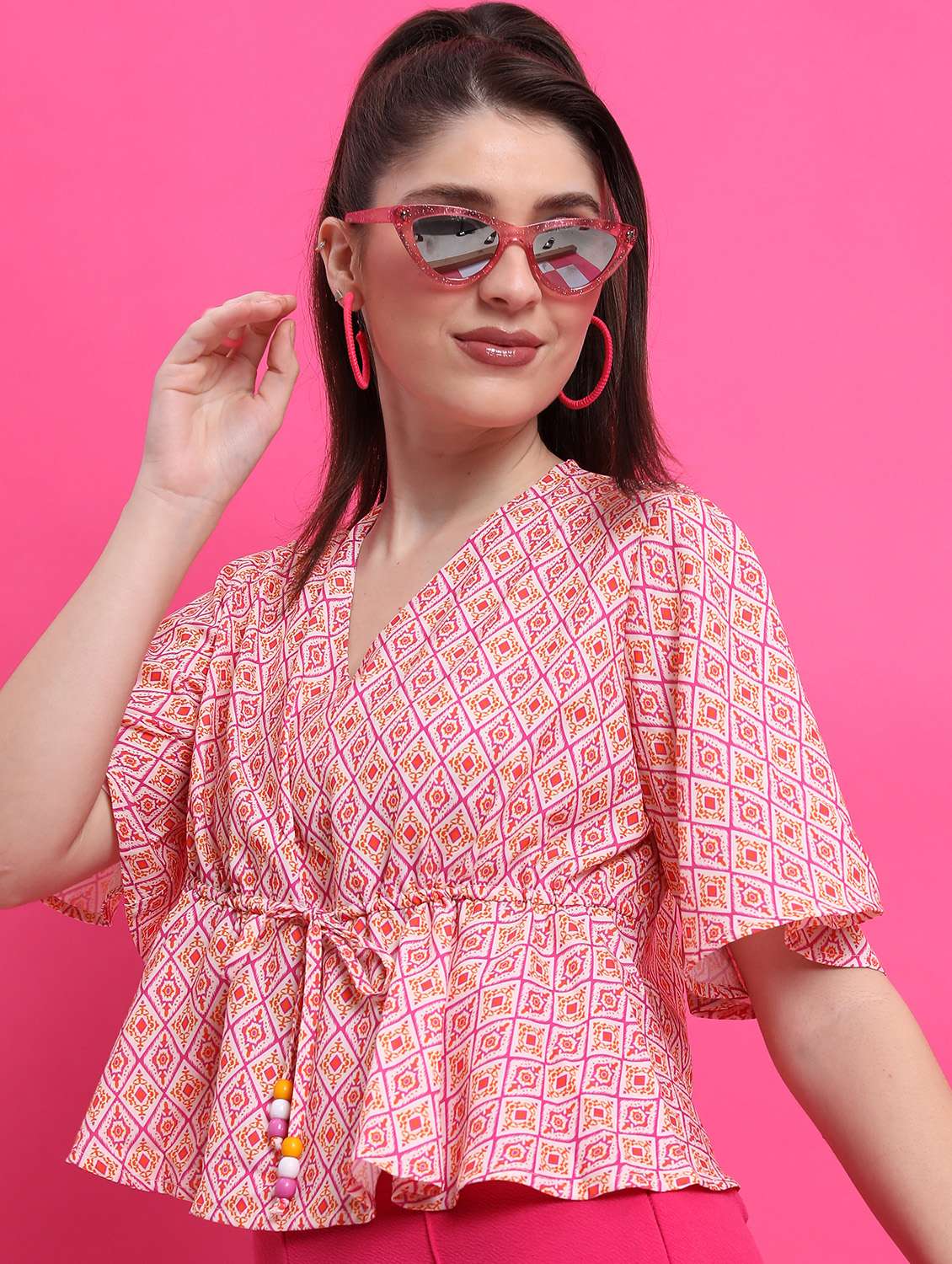 women pink cotton blend peplum top