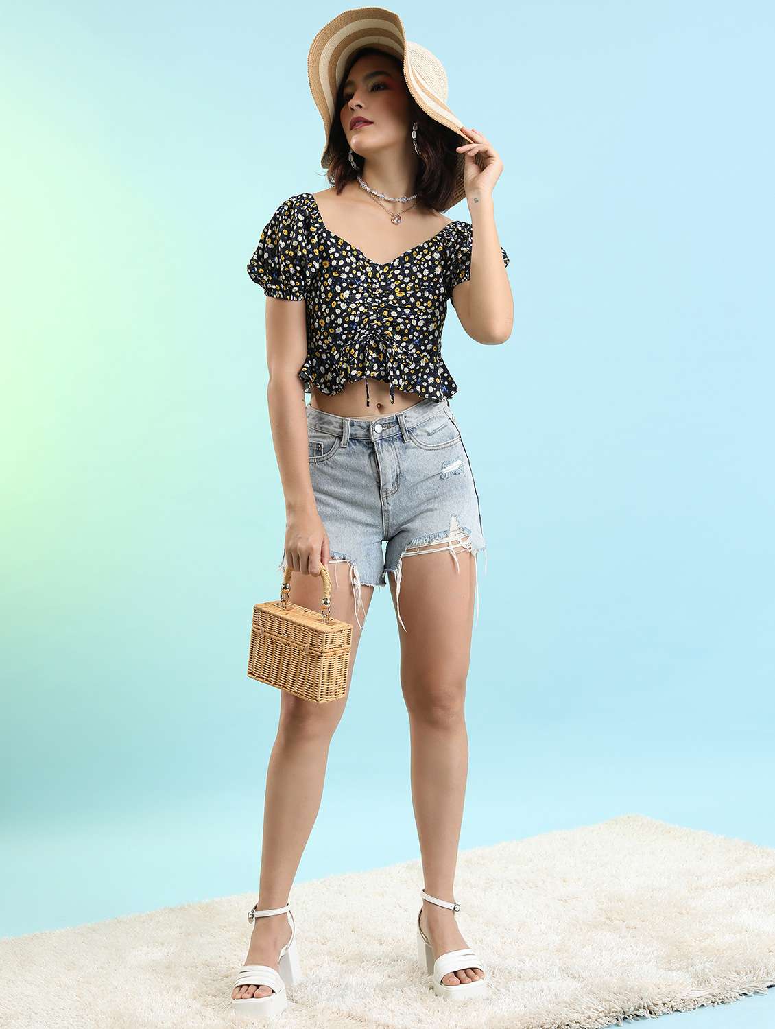 women black cotton blend crop top - 21376348 -  Standard Image - 3