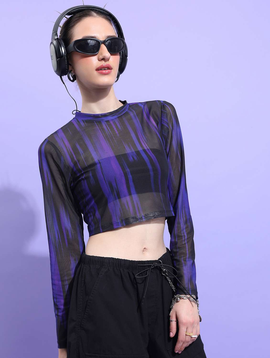 women black cotton blend crop top - 21376358 -  Zoom Image - 0