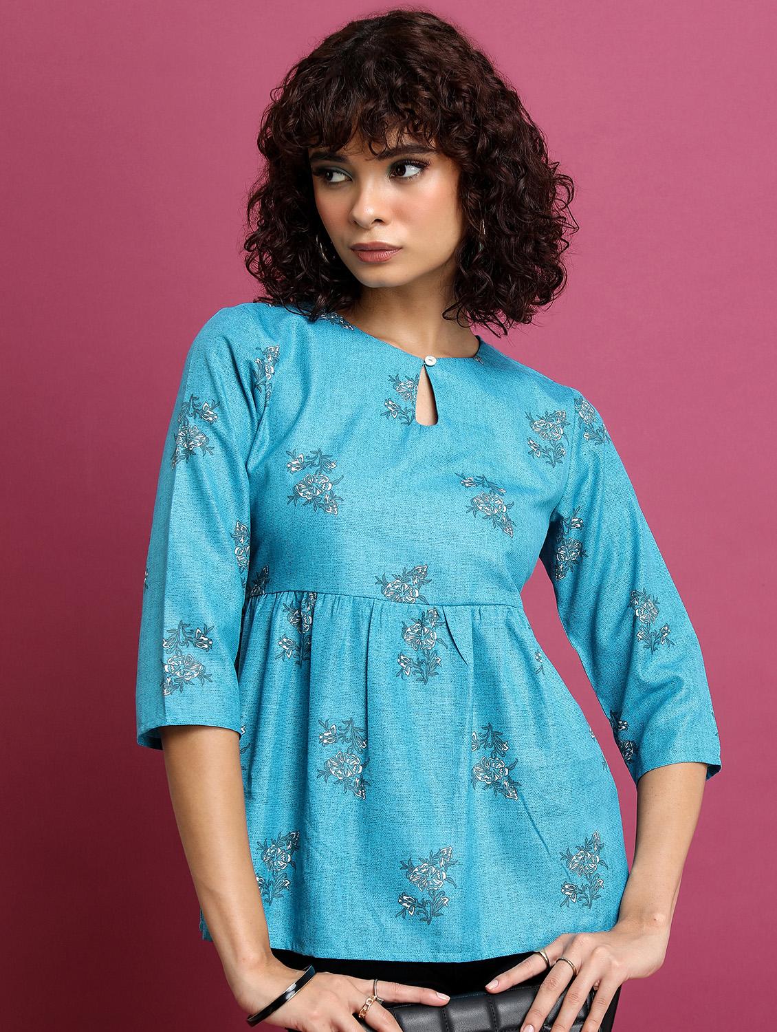 women blue cotton blend peplum top - 21376374 -  Zoom Image - 0
