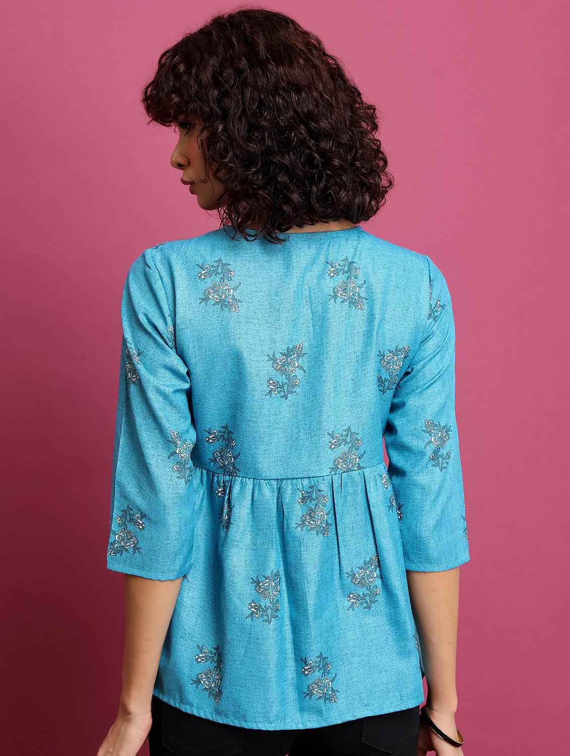 women blue cotton blend peplum top - 21376374 - Standard Image - 3