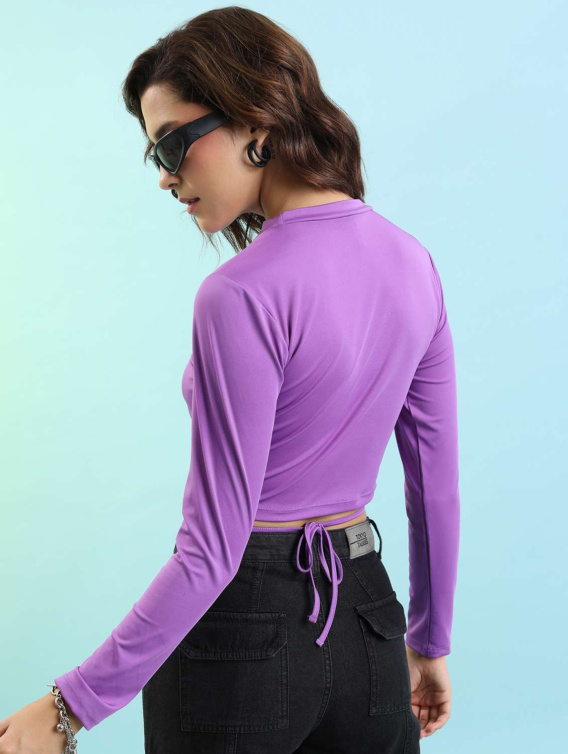 women purple cotton blend crop top - 21376377 -  Standard Image - 3
