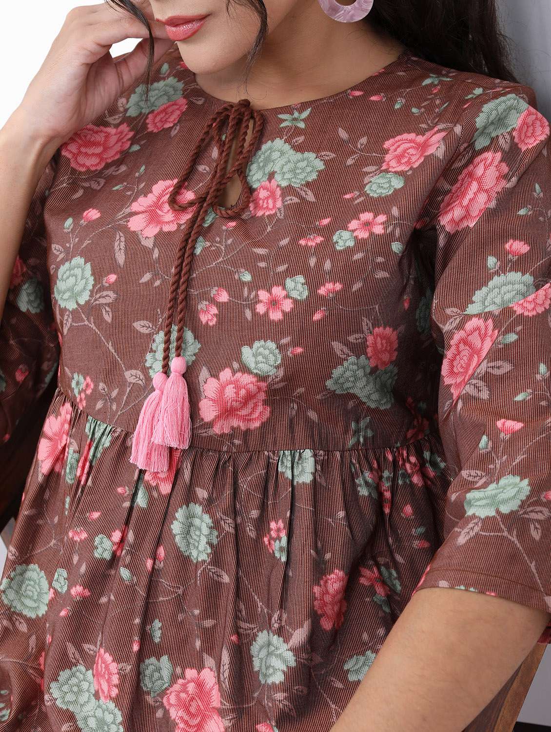 brown floral printed peplum top - 21376384 - Standard Image - 5