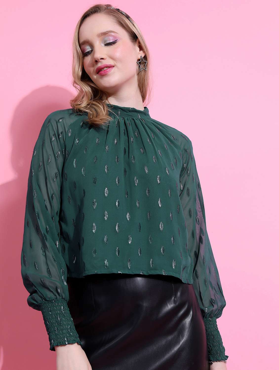 women green cotton blend regular top