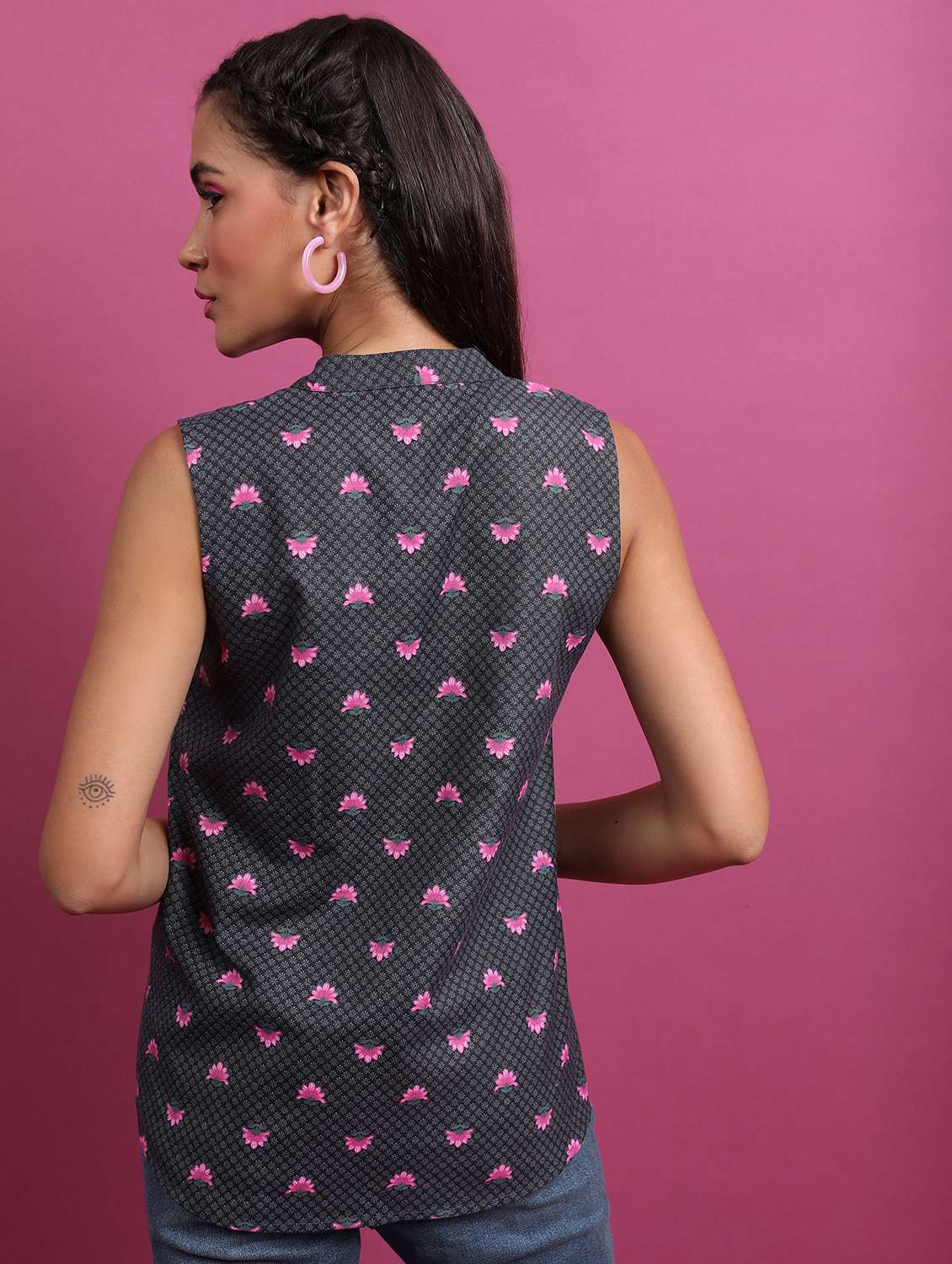 women black cotton blend peplum top - 21376395 -  Standard Image - 3