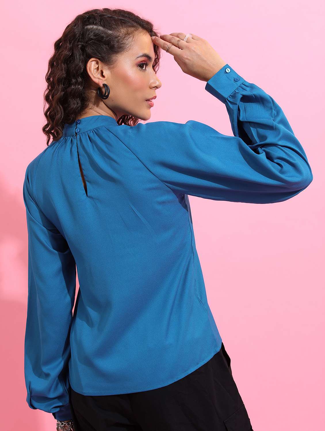 women blue cotton blend regular top - 21376406 -  Standard Image - 3