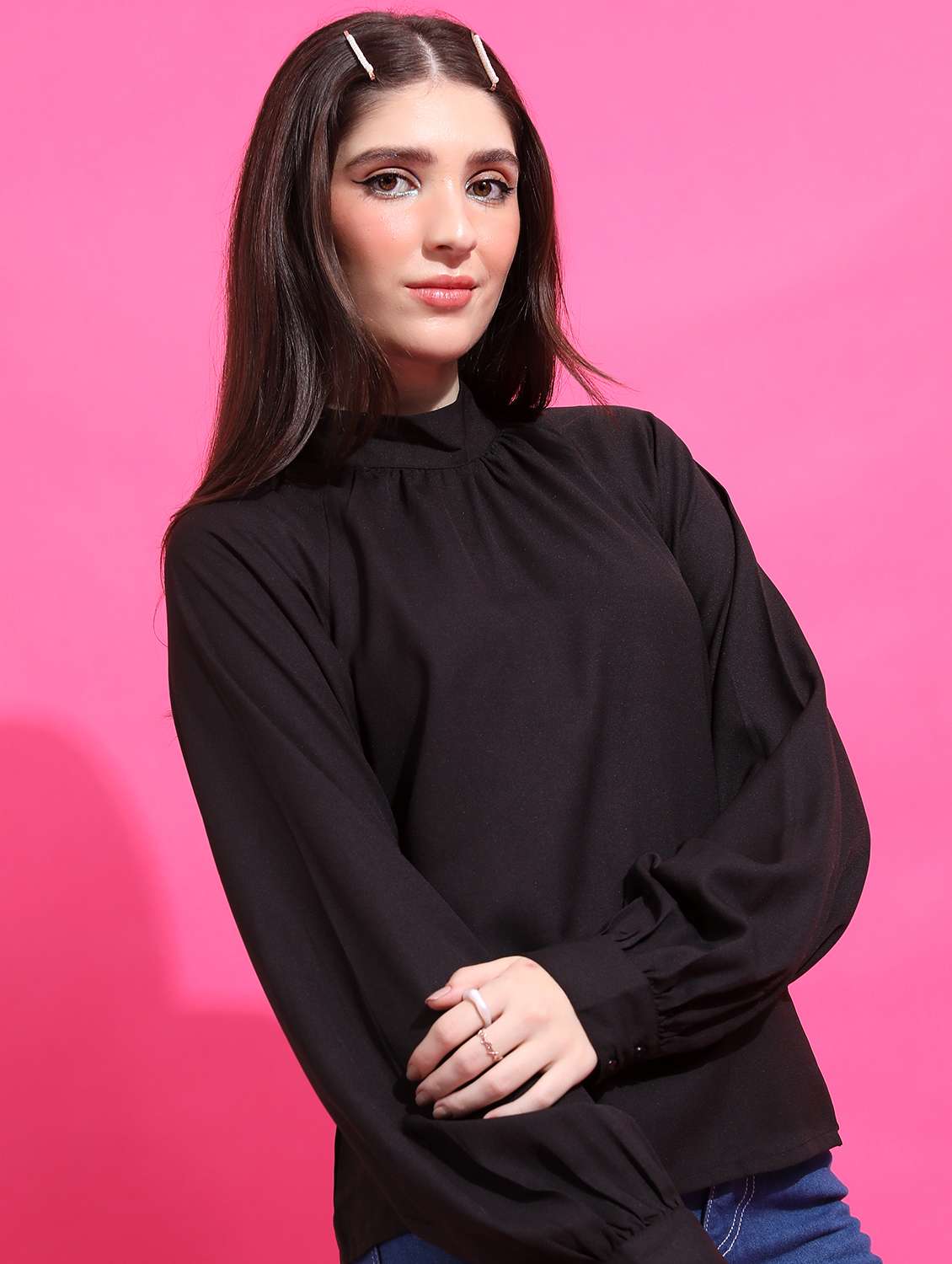 women black cotton blend regular top