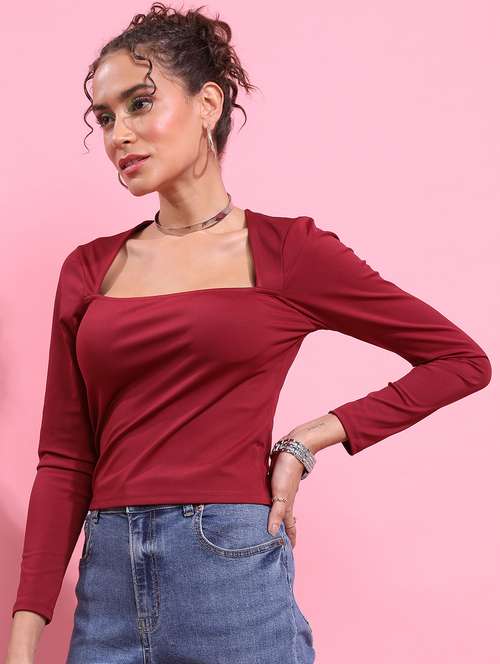 maroon solid regular top - 21376414 - Standard Image - 0