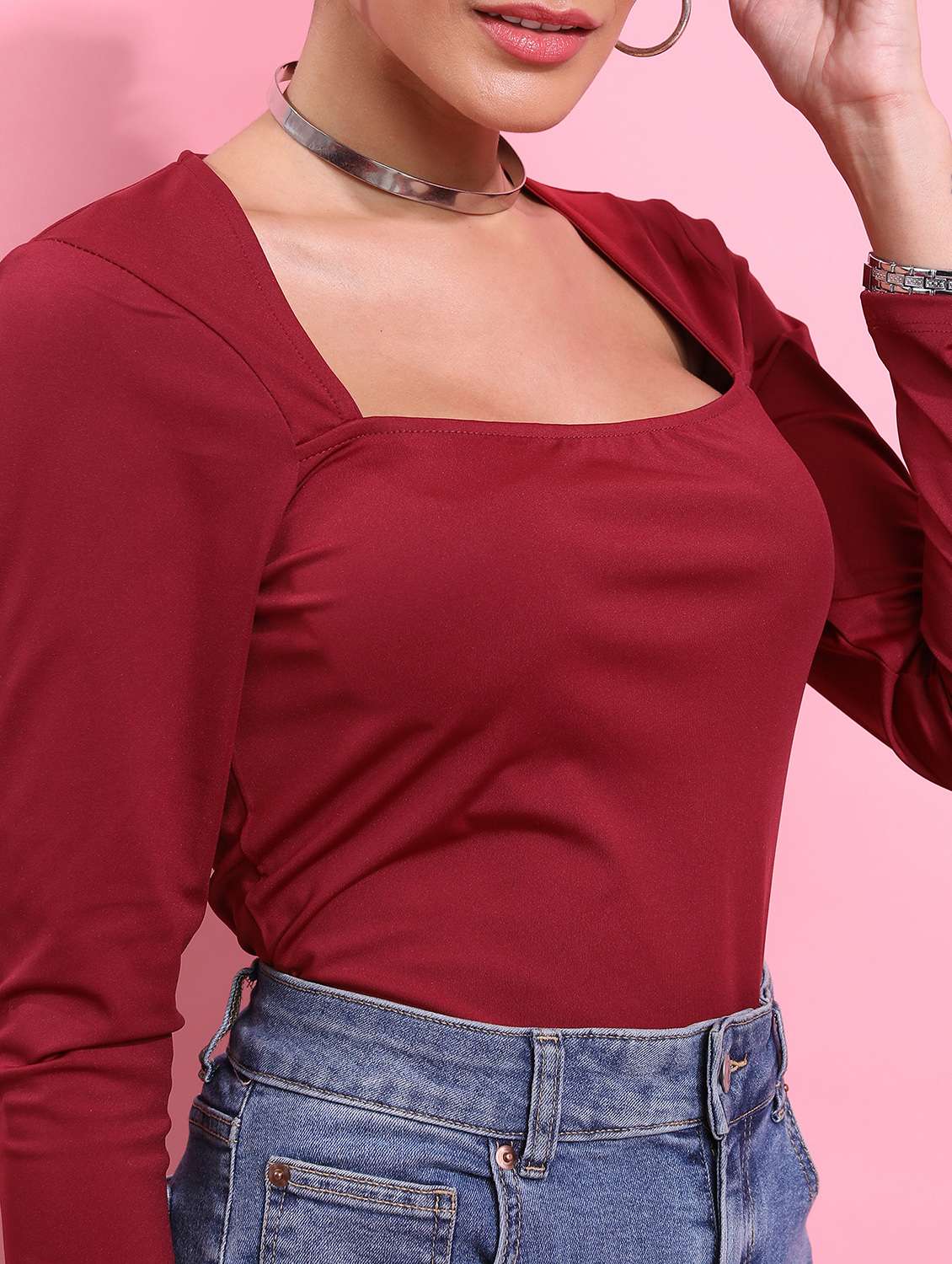 maroon solid regular top - 21376414 - Standard Image - 5