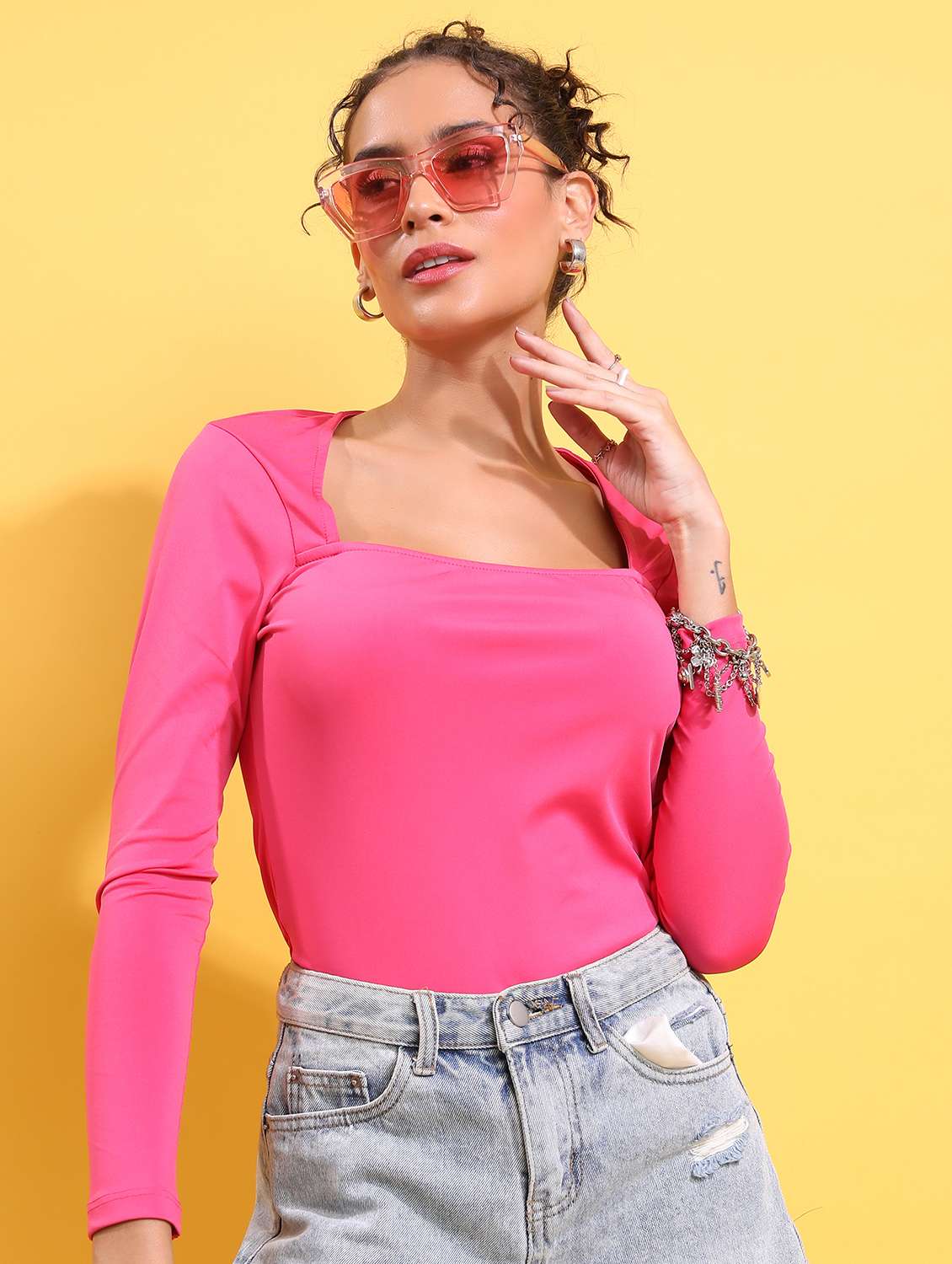 women pink cotton blend regular top - 21376415 - Zoom Image - 0