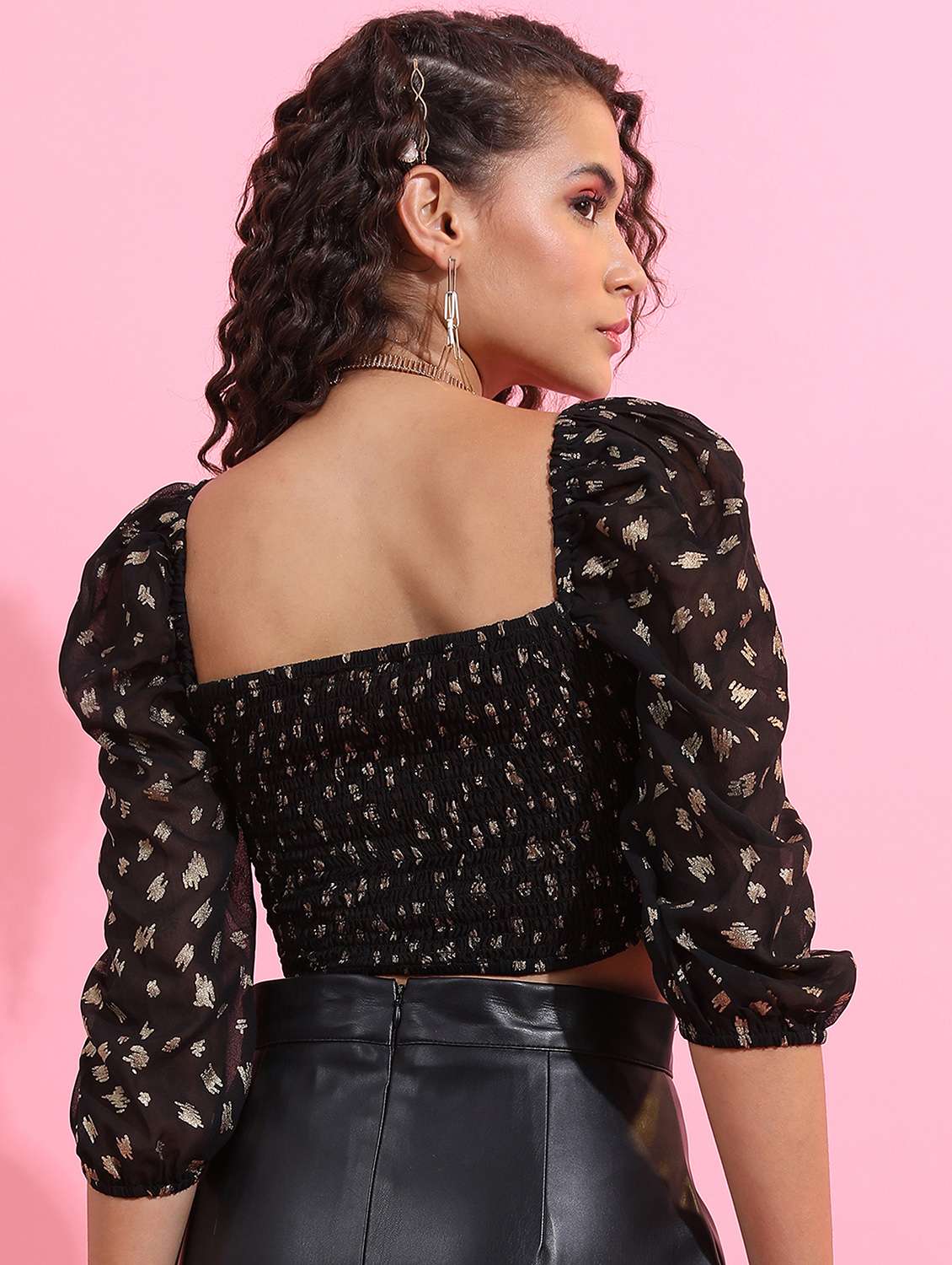 women black cotton blend crop top - 21376422 -  Standard Image - 3