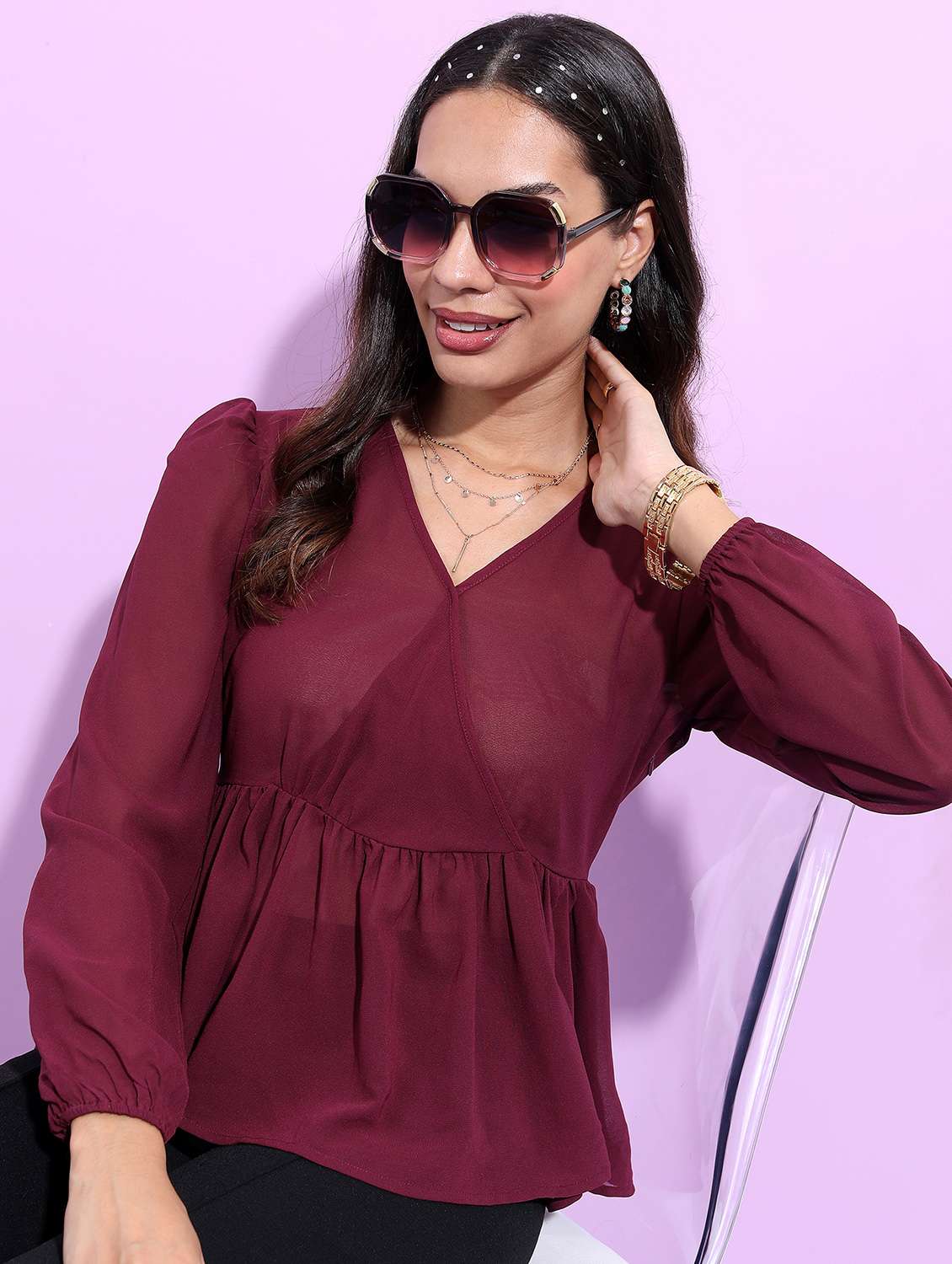 burgundy solid regular top