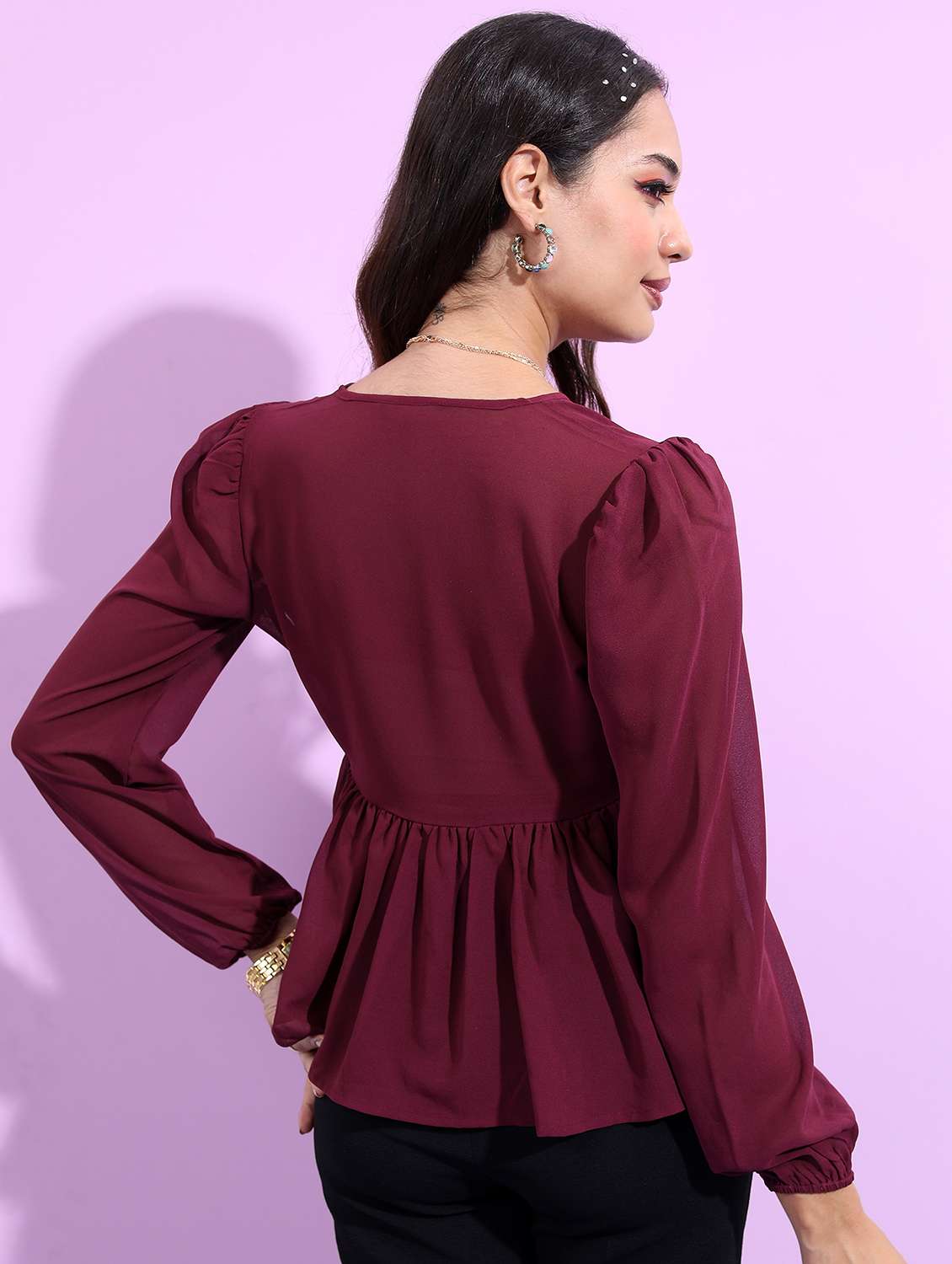 burgundy solid regular top - 21376425 -  Standard Image - 3