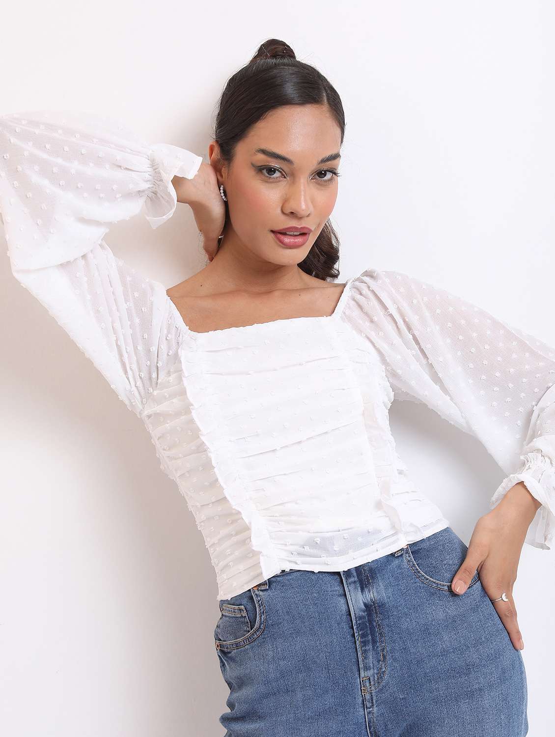women white cotton blend regular top - 21376428 - Zoom Image - 0