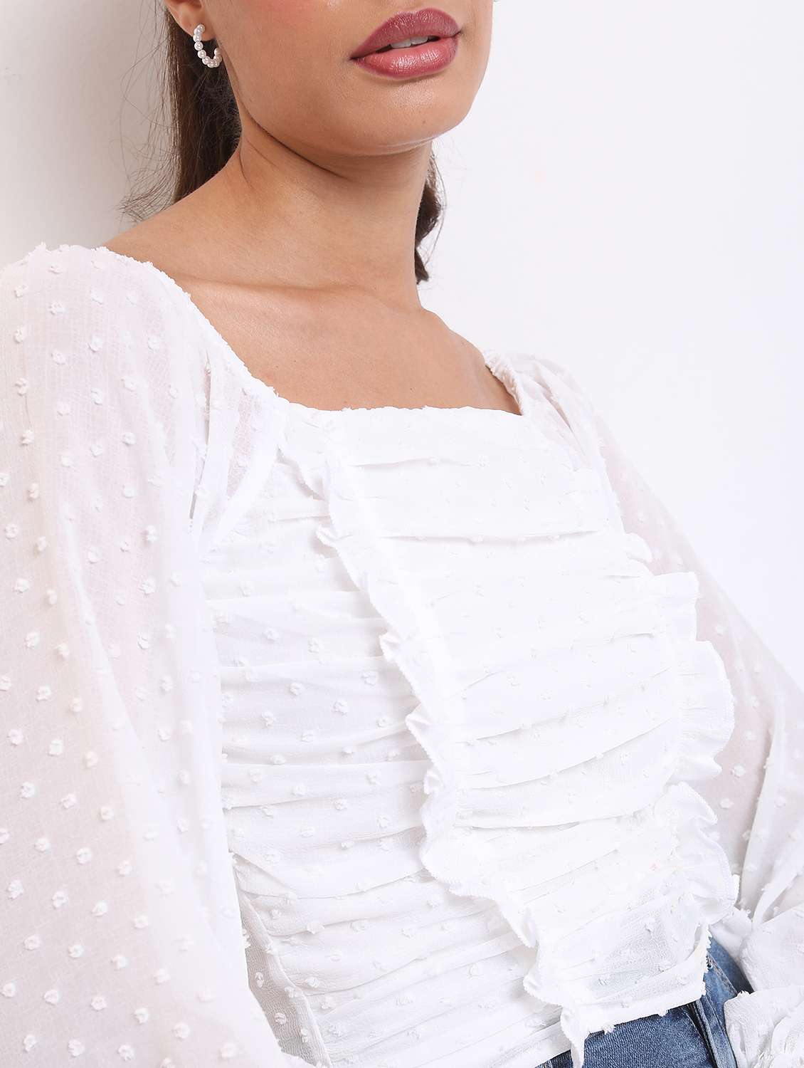 women white cotton blend regular top - 21376428 - Standard Image - 5