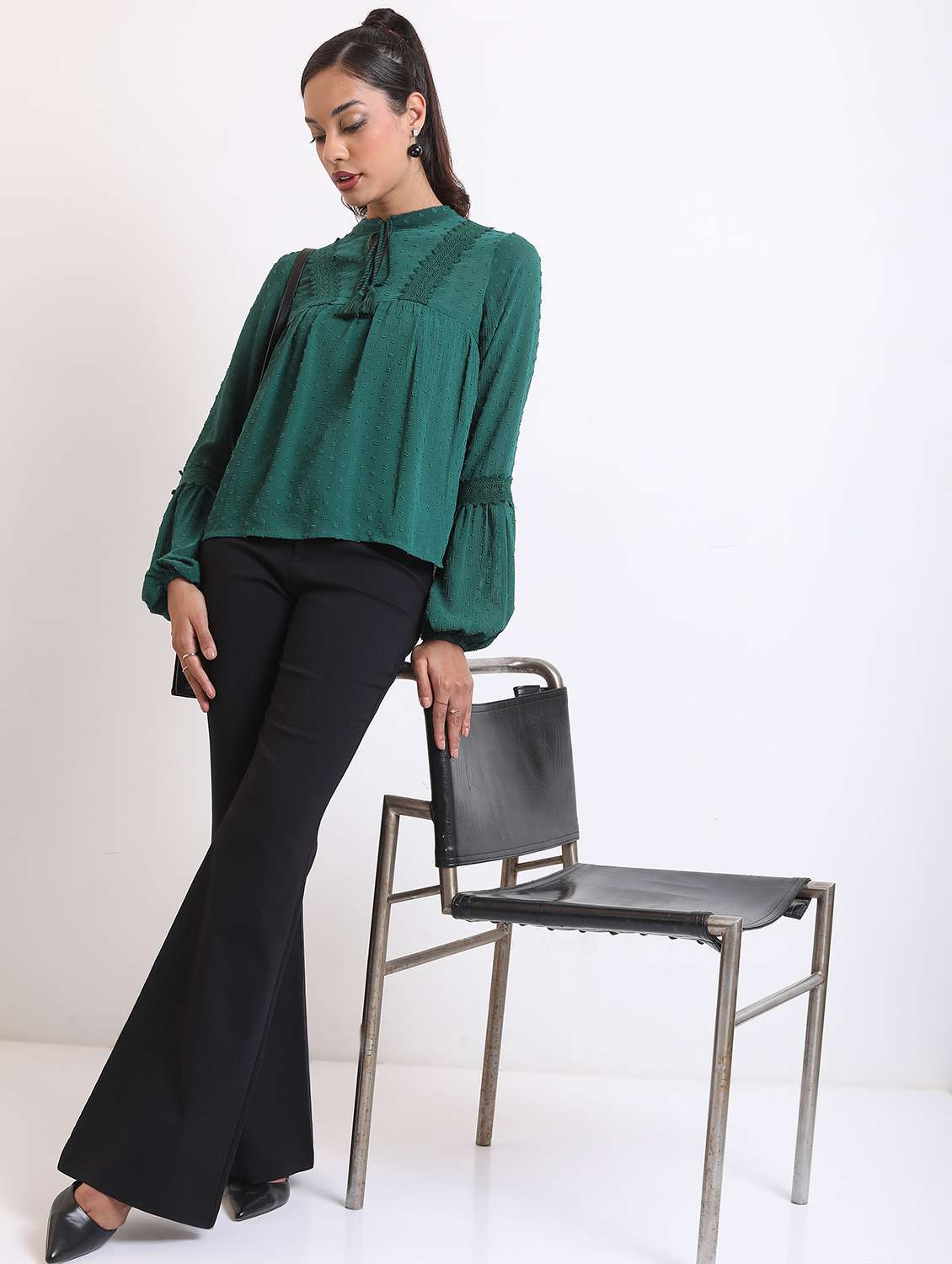 women green cotton blend regular top - 21376430 - Standard Image - 3