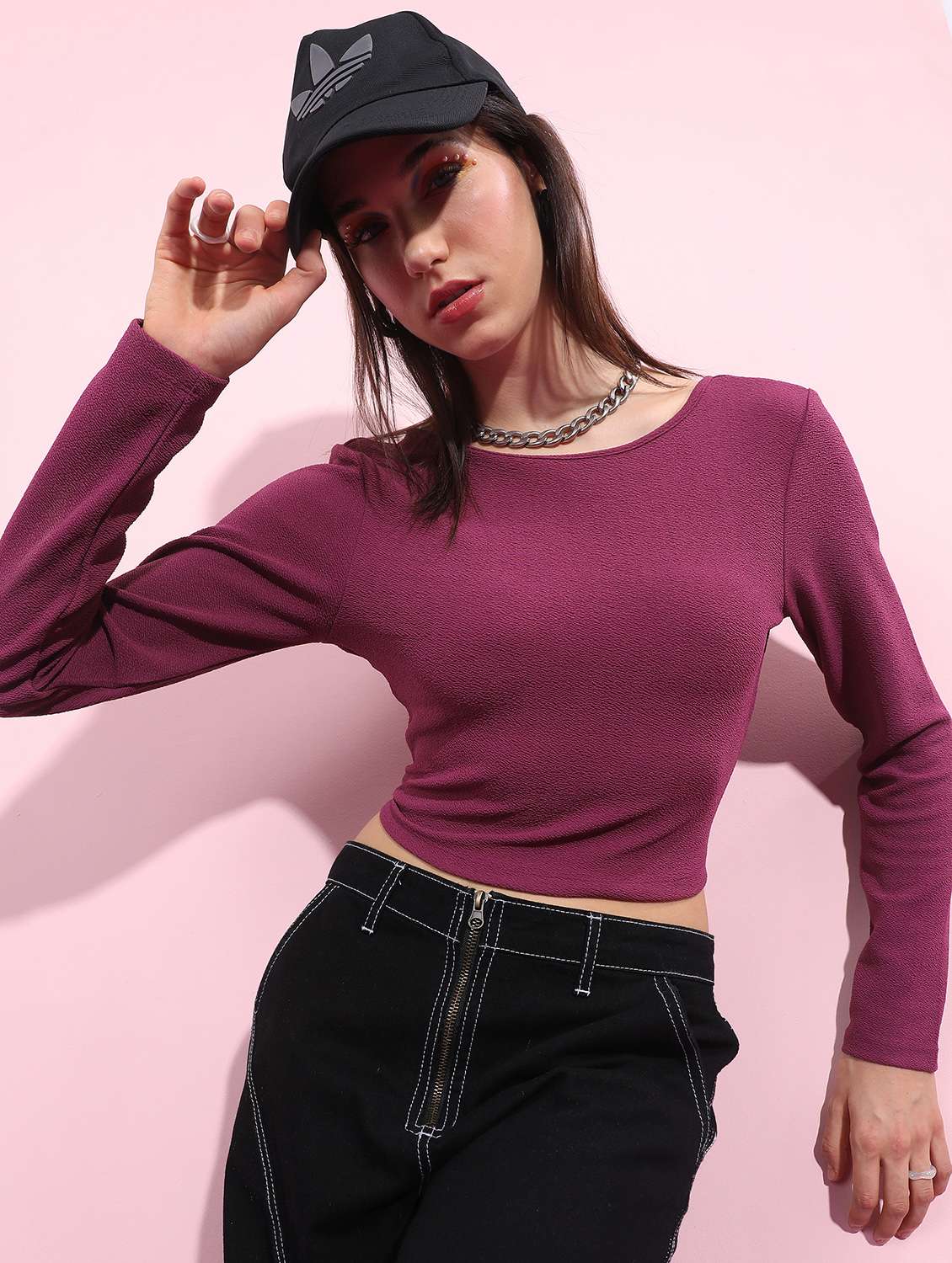 pink solid crop top - 21376434 -  Zoom Image - 0