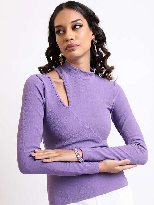 women purple cotton blend regular top - 21376442 - Standard Image - 0
