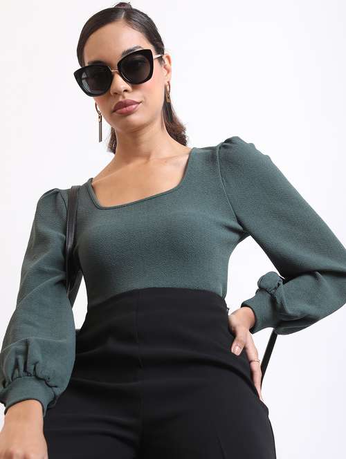 women green cotton blend regular top - 21376445 -  Standard Image - 0